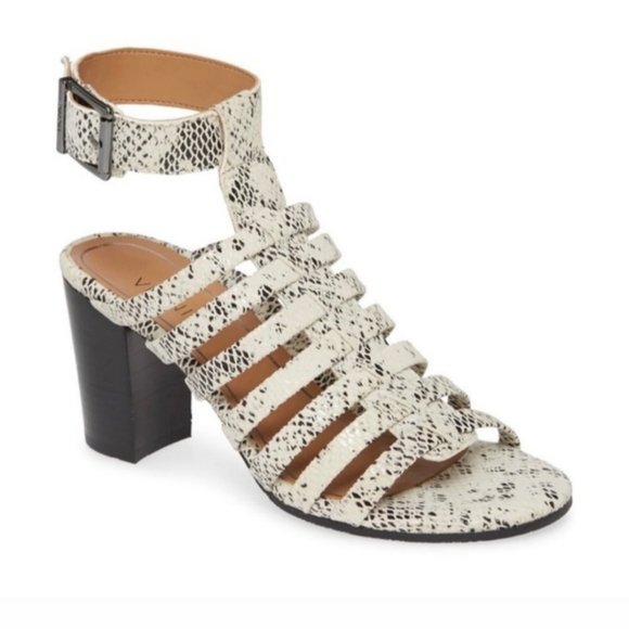 Sami Vionic White Strappy Snakeskin Wedge Heels Sandals Mismatched Left 6.5 R 7 - Picture 1 of 7